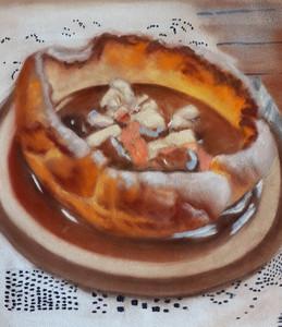 Irving, Sunday lunch, Yorkshire pudding and corned beef hash, pastels.jpg